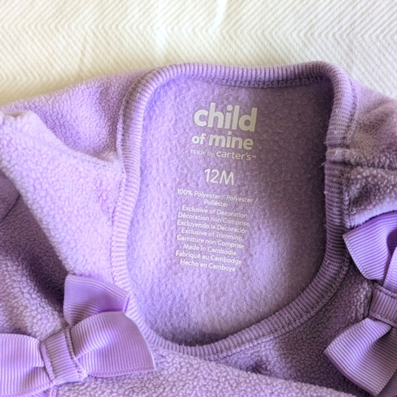 child of mine lavender bow fleece sweatshirt 12 months baby girl - Picture 2 of 5